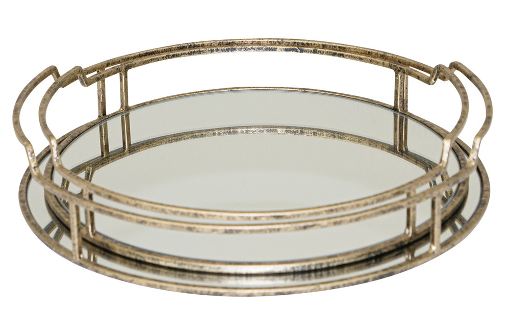 Product photograph of Mindy Brownes Drina 2 Set Mirrored Antique Gold Trays Set Of 4 from Choice Furniture Superstore.